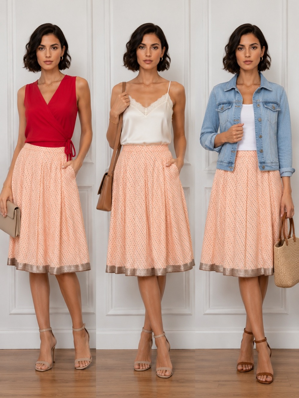 NWT Talbots Pleated Peach Floral Print Skirt